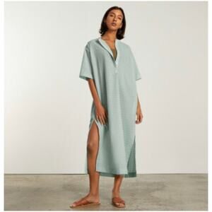 Everlane Women’s Sz XS Green Cotton Caftan Dress Short Sleeve Midi Relaxed